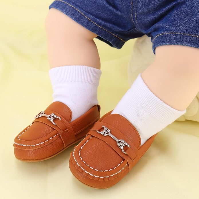 LONSOEN Baby Girls Boys Loafers Prewalker Dress Crib Shoes - Image 4