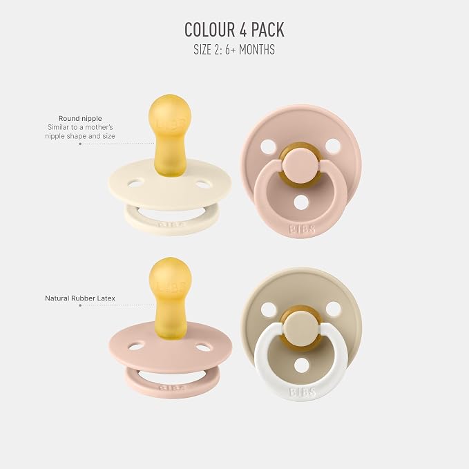BIBS Colour Soother 4-Pack | BPA Free Dummy Pacifier | Round Nipple | Natural - Image 2