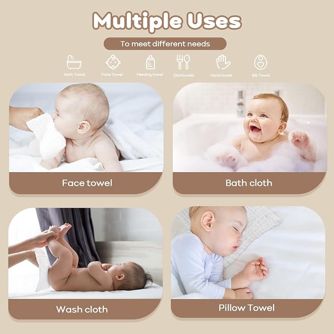Yoofoss Muslin Baby Washcloths 100% Cotton Face Towels 6 Pack Wash Cloths - Image 6