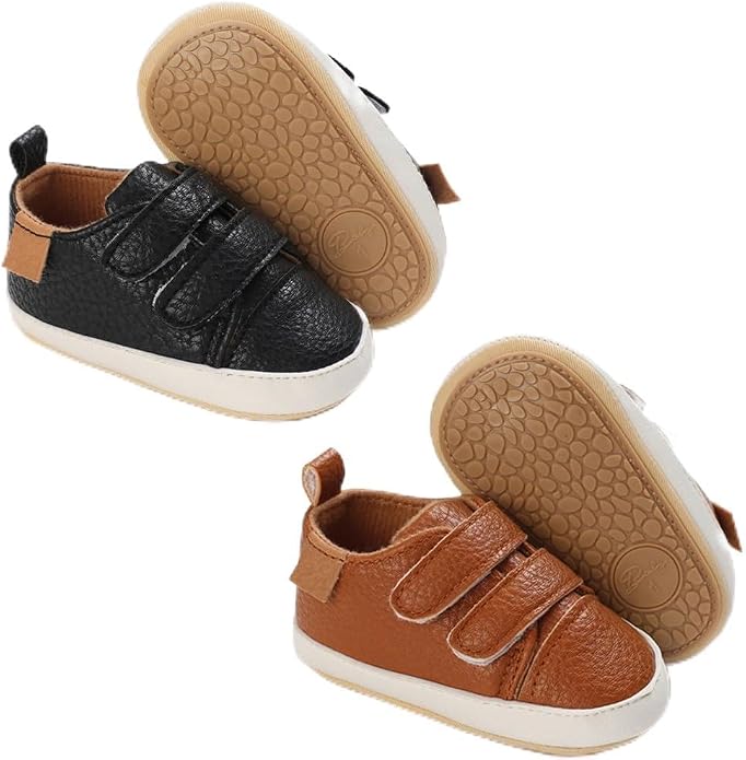 2Pairs Baby Shoes, Boys Girls Non-Slip Rubber Sole Sneakers, Unisex Infant Soft by 82-eitwo