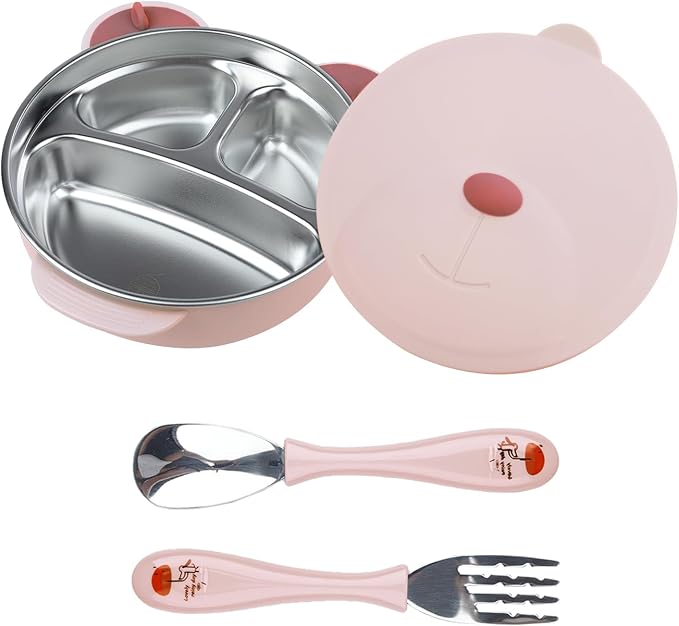 Stainless Steel Baby Feeding Bowl, Toddler Suction Plate by ufengke
