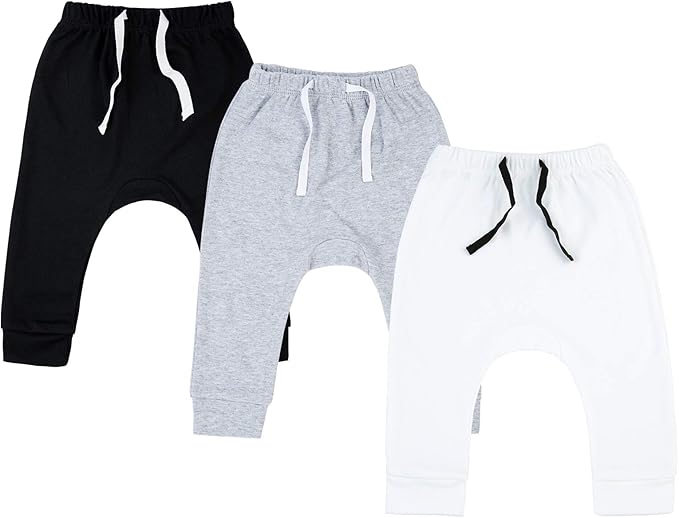 SOBOWO Newborn Baby Boy Girl 3-Pack Joggers Infant Baby Cotton Harem Pants by SOBOWO