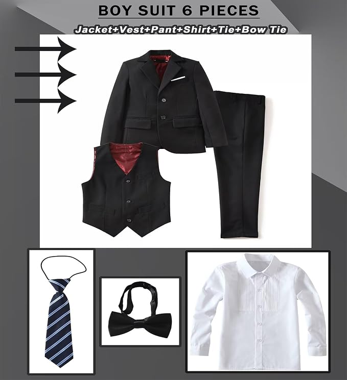 Boys Suit Set Slim Fit Kids Formal Suits Toddler Tuxedo Wedding Prom Classic - Image 3