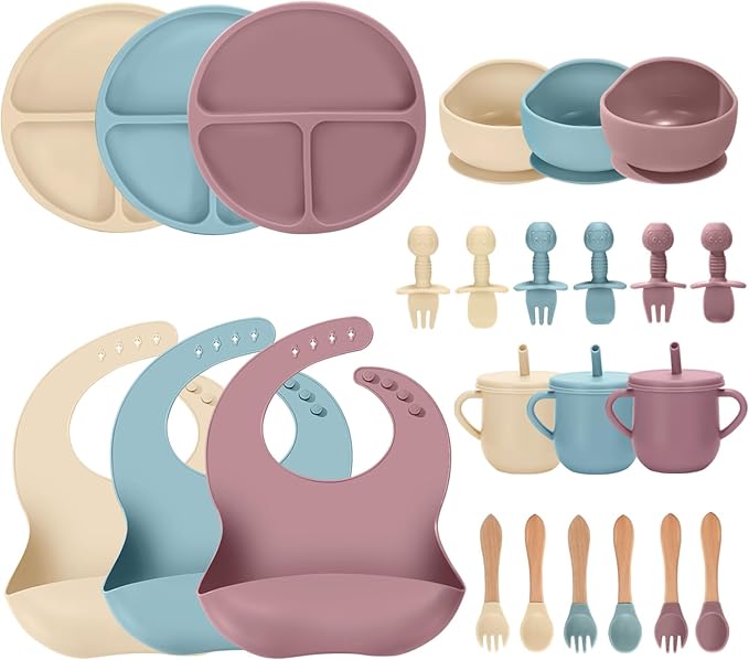 24 PCS Silicone Baby Feeding Set, Baby Led Weaning Supplies Includes Suction by Unknown