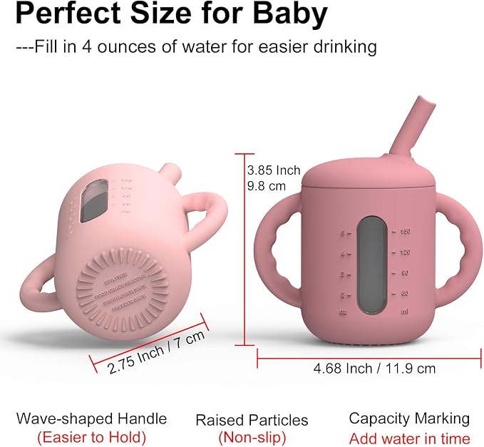 Seposeve 2 Pack Silicone Sippy Cups, Leak-Proof Baby Straw Cup - Image 6