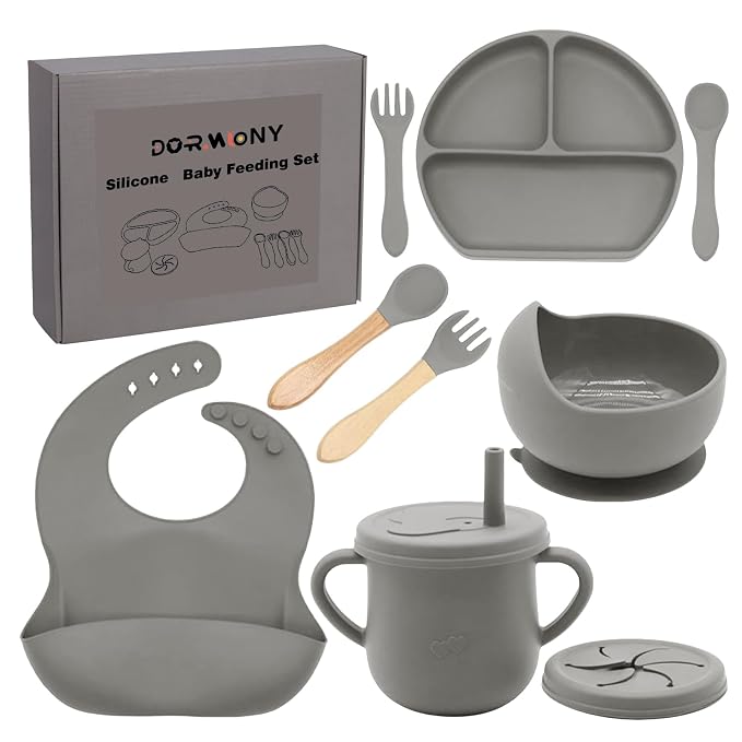 100% Silicone baby feeding set, BPA free Baby dishes set by Dormlony
