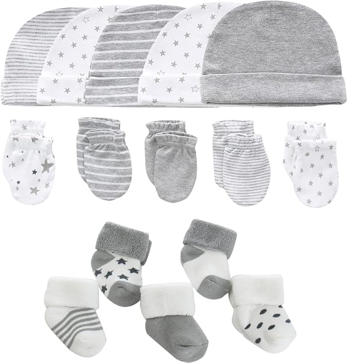 Newborn Baby Boy Girl Caps Mittens Socks Set Cotton Baby Essentials Accessories by MAMIMAKA