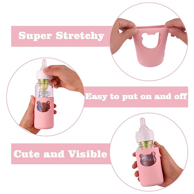 4 Pack Silicone Sleeves for Dr Brown's Glass Baby Bottles, Anti Breakage Baby - Image 5