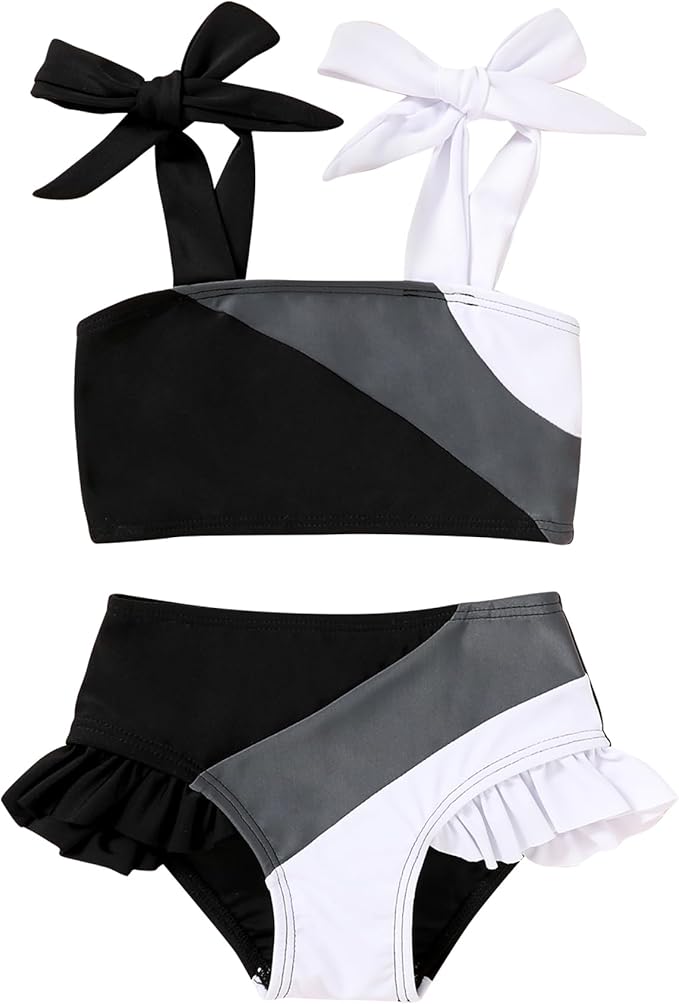 YOUNGER TREE Toddler Girls Two Pieces Swimsuit Color Block Stripe Swimwear by YOUNGERTREE