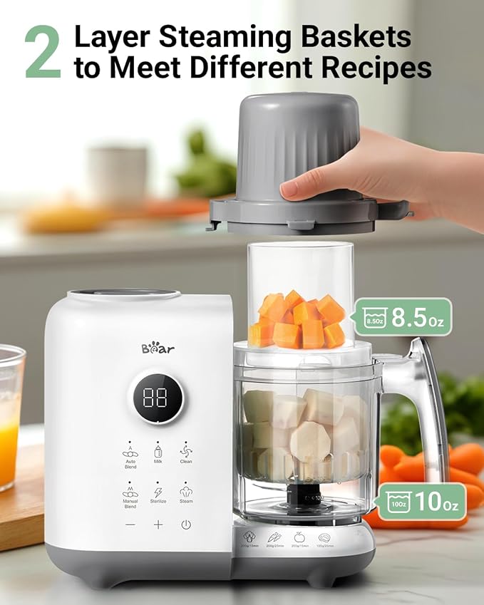 Bear Baby Food Maker with Two Layer Steam Baskets, One Step Baby Food Processor - Image 3