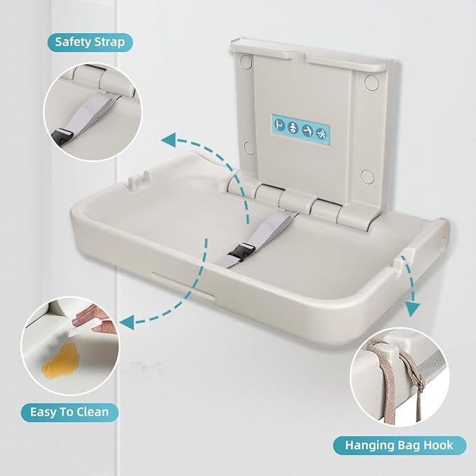 Fold Down Baby Changing Station Wall Mount Horizontal Baby Change Table - Image 3