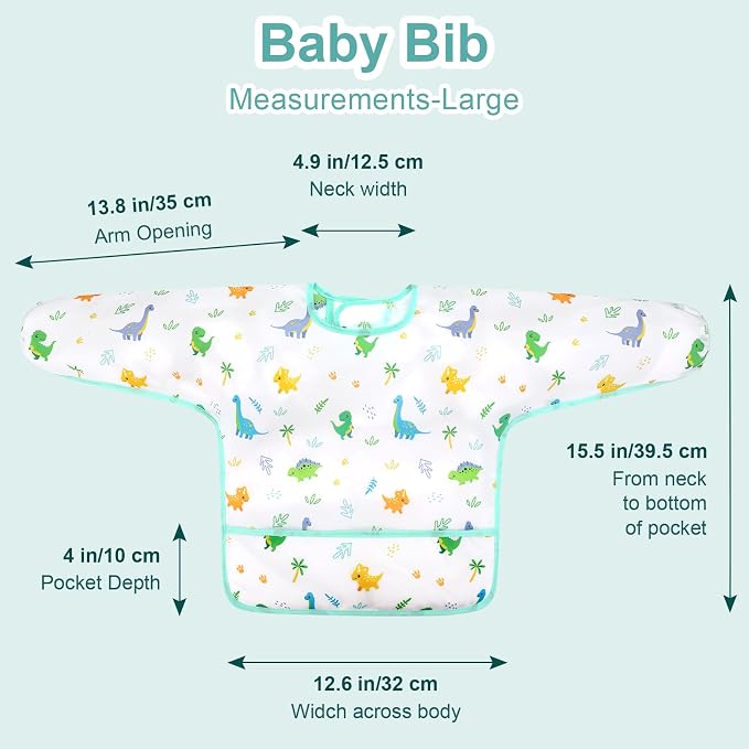 Accmor 5 Pack Long Sleeve Bibs, Baby Smock Waterproof Sleeved Bib Smock - Image 7