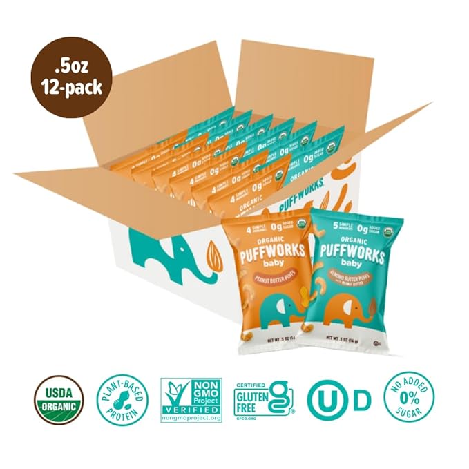 Puffworks Baby Peanut and Almond Variety Pack, Plant Protein, USDA Organic - Image 3