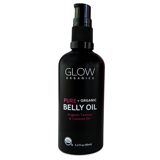 Glow Organics Belly Oil for Pregnancy, Prevents Stretch Marks & Scars, Organic by Glow+Organics