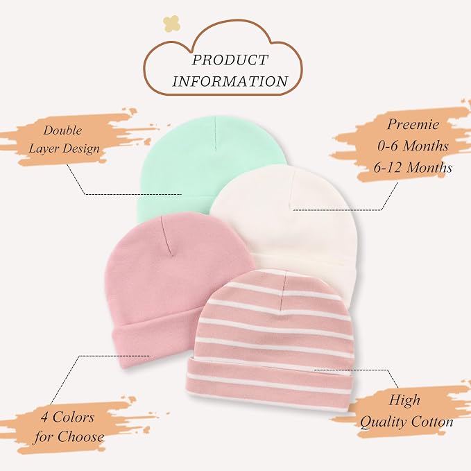 Bamery Cotton Baby Girl Hat Preemie Boys Beanie Newborn Hospital Hats Winter - Image 3