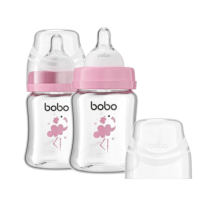 YOHKOH Glass Baby Bottles with Slow Flow Nipple, Newborn Anti-Colic Baby Bottles by Home