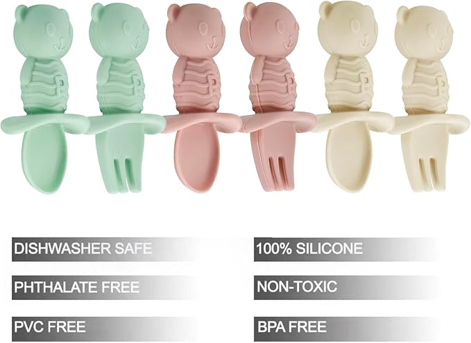 PandaEar 6 Pack Baby Led Weaning Spoons Forks 6+ Months | Silicone Baby Spoons - Image 2