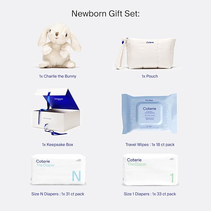 Coterie The Newborn Gift Set, Size Newborn Diapers & Size 1, 1 Travel Size Pack - Image 2