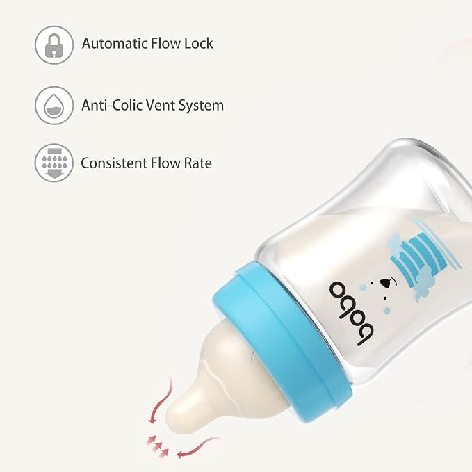 YOHKOH Glass Baby Bottles with Slow Flow Nipple, Newborn Anti-Colic Baby Bottles - Image 7