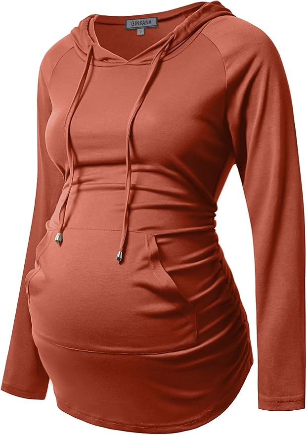 GINKANA Maternity Hoodie Long Sleeves Shirts Casual Maternity Top Pregnancy by GINKANA