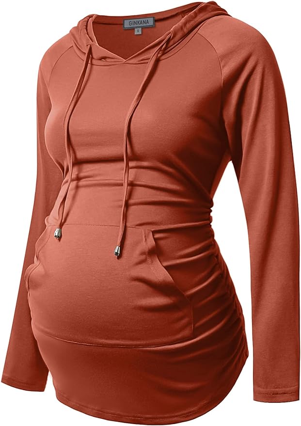 GINKANA Maternity Hoodie Long Sleeves Shirts Casual Maternity Top Pregnancy by GINKANA