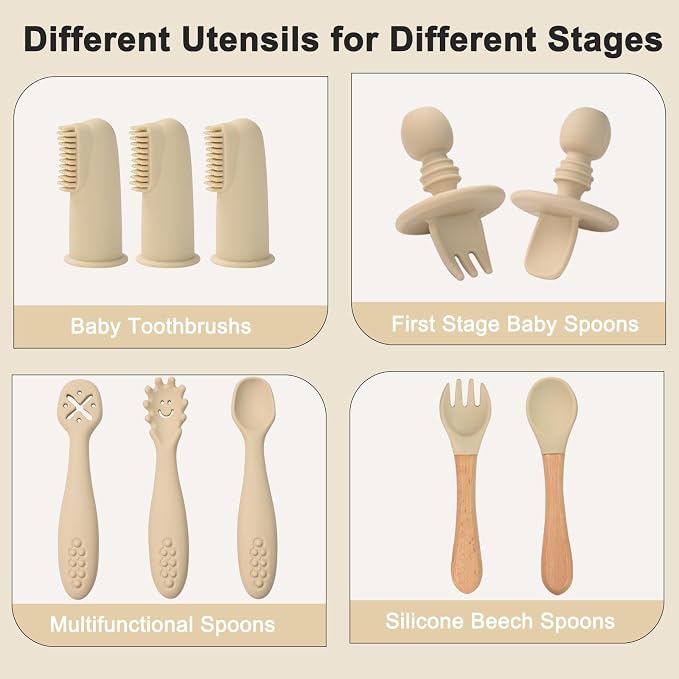 LITTLE RAWR Silicone Baby Feeding Set 14 Pcs, Baby Led Weaning Supplies - Image 6