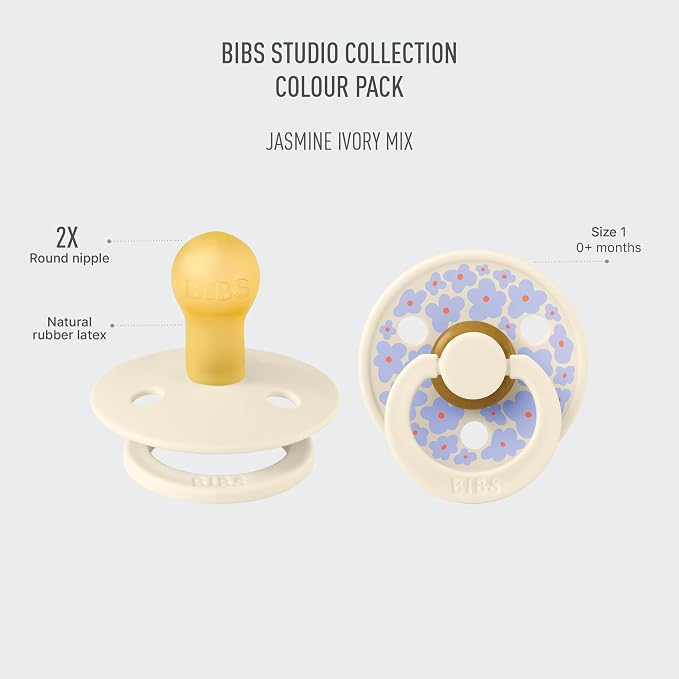 BIBS Pacifiers - Studio 2 Pack | Round Nipple Baby Pacifier | BPA Free Natural - Image 2