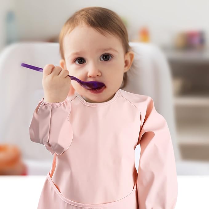 SPINFOX 2 Pack Baby Smock for Eating, Mess Proof Baby Bib, Waterproof Toddler - Image 4