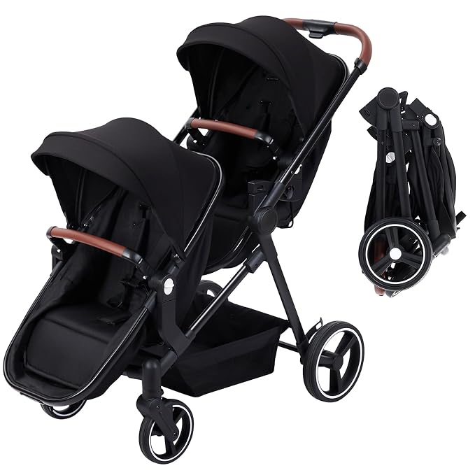 Tandem Double Stroller Newborn and Toddler, Foldable Twin Stroller by Unknown