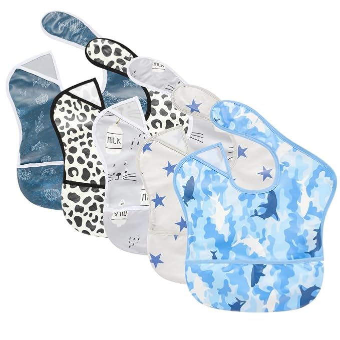 TSD Baby Bibs Waterproof Feeding Bibs 5pack Adjustable Mealtime Poctet Bib by Unknown