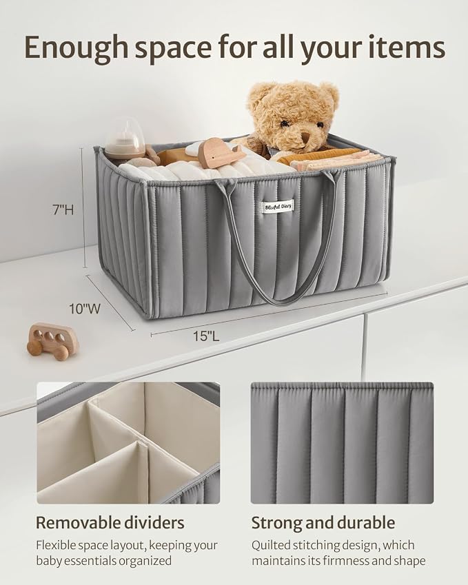 Blissful Diary Baby Diaper Caddy Organizer, Stylish Storage Basket - Image 3