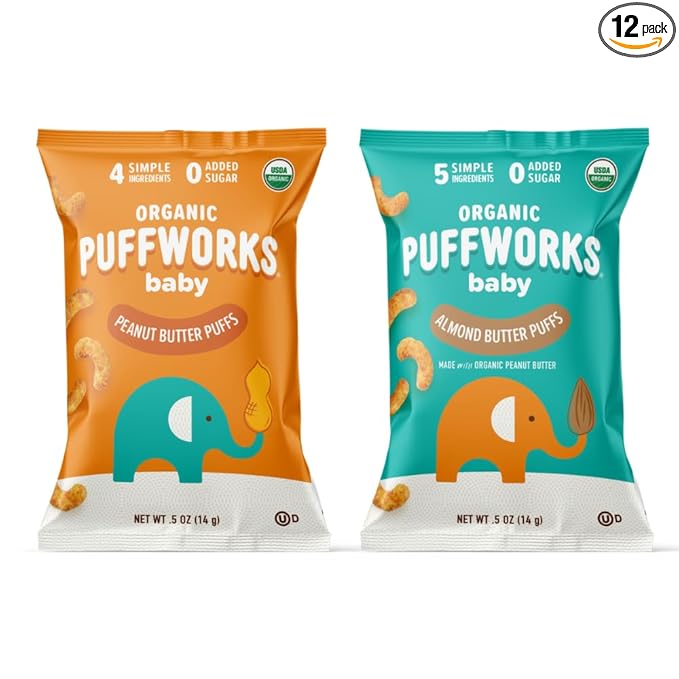 Puffworks Baby Peanut and Almond Variety Pack, Plant Protein, USDA Organic by Puffworks