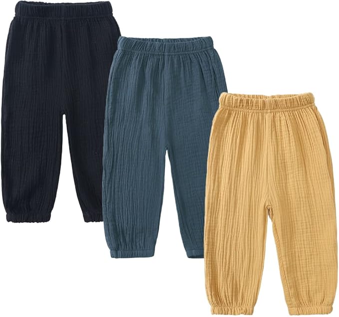 MYGBCPJS Baby Boys Girls Cotton Linen Trousers Kids Casual Ankle Pants Loose by MYGBCPJS