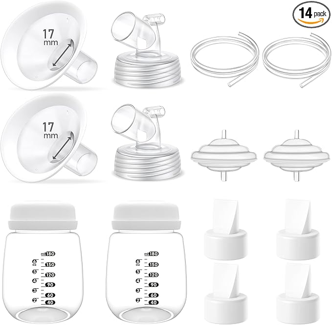 Full Breast Pump Parts with 17mm Oval Soft Rim Flanges and Wide-Mouth Base by IVARONAL