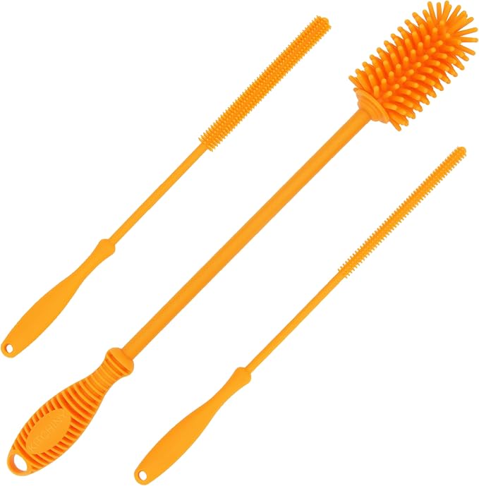 12.5" Silicone Bottle Brush & Straw Cleaner Brush Set | Water Bottle Cleaner by Kitchiny