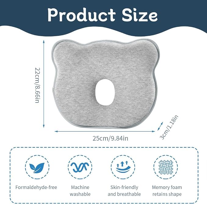 Memory Foam Baby Pillow for Newborn Flat Head Baby Pillow Machine-Washable Neck - Image 2