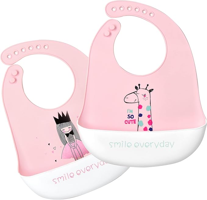 Silicone Bibs for Babies and Toddlers 2 Sets Feeding Bibs for Boy and Girl by Eimmabey