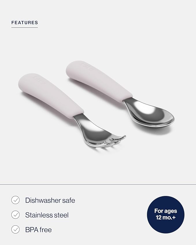 Lalo Utensils - Toddler Fork and Spoon Set - Stainless Steel and Silicone - Image 3