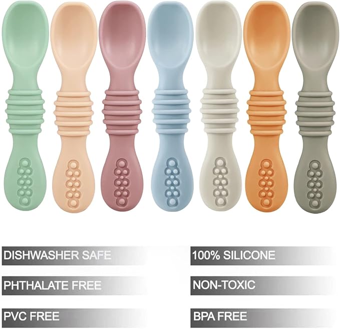 PandaEar 7 Pack Baby Led Weaning Spoons| Silicone Baby Spoons Self Feeding - Image 2