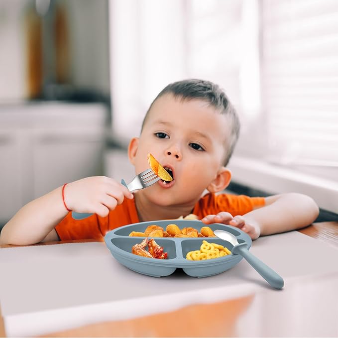 Baby Feeding Set, 2 Pack Silicone Divided Suction Plates - Image 3