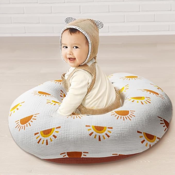 2 Pack Muslin Nursing Pillow Cover 100% Cotton Boho Neutral Stretchy Removable - Image 9