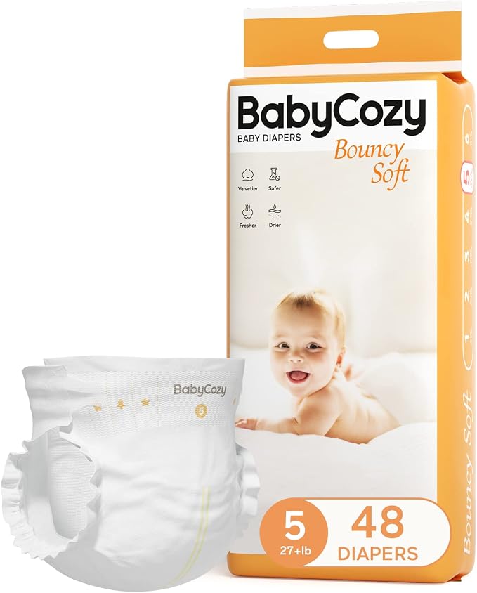 Baby Diapers Size 5, 0.8D Softer Touch Diapers and 10 Micron Velvet Soft Fiber by BabyCozy