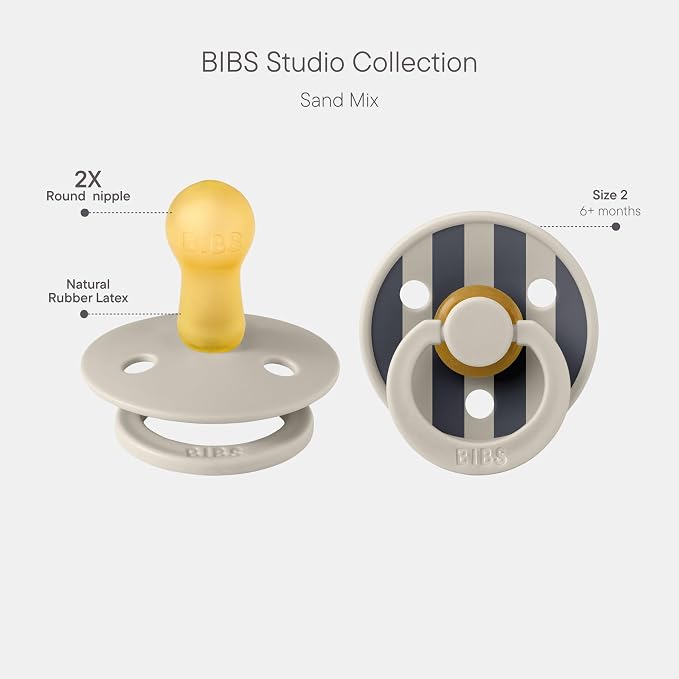 BIBS Pacifiers - Studio 2 Pack | Round Nipple Baby Pacifier | BPA Free Natural - Image 2