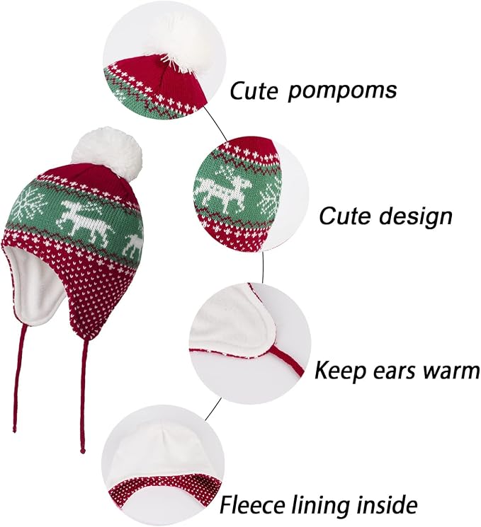 LANGZHEN Toddler Kids Infant Winter Hat, Earflap Knit Warm Cap Fleece Lined - Image 4