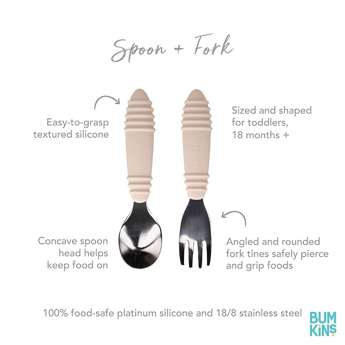 Bumkins Toddler Utensils, Kids Size Fork and Spoon Set, Silicone and - Image 3