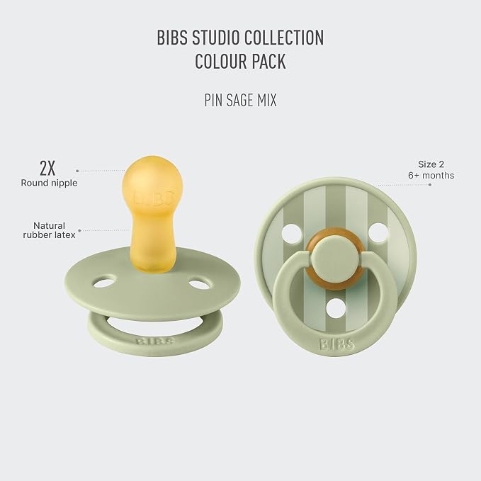 BIBS Pacifiers - Studio 2 Pack | Round Nipple Baby Pacifier | BPA Free Natural - Image 2