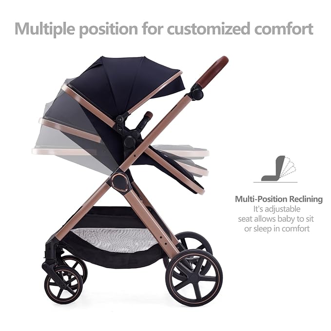2 in 1 Baby Stroller, Newborn Infant Toddler Convertible Bassinet Pram Stroller - Image 3