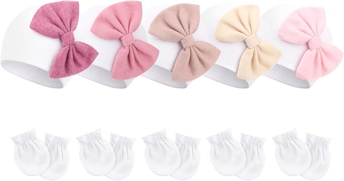BQUBO Newborn Baby Girls Hats Mittens Set Hospital Hat Beanie Infant Bow Hats by DRESHOW
