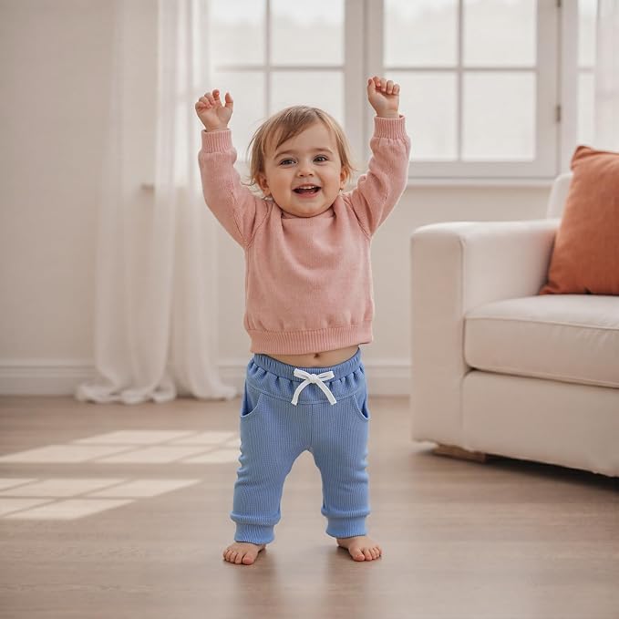 Sejardin Toddler Baby Boy Girl Pants 3 Pack Solid Color Elastic Waist Jogger - Image 2