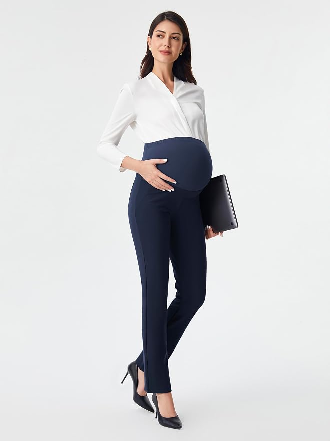 AFITNE Maternity Pants for Work Over The Belly Straight Leg Dress Slacks - Image 5